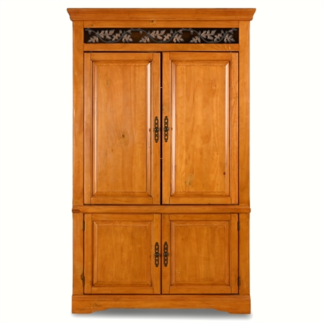 Pine Lighted Armoire with Iron Acorn Motif Accent