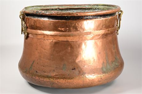 Antique Copper Cauldron Kettle Pot with Brass Handles
