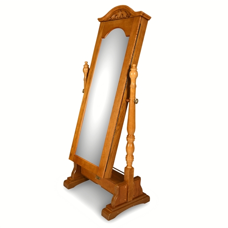 Vintage Powell Cheval Mirror Jewelry Armoire Oak with Hidden Storage