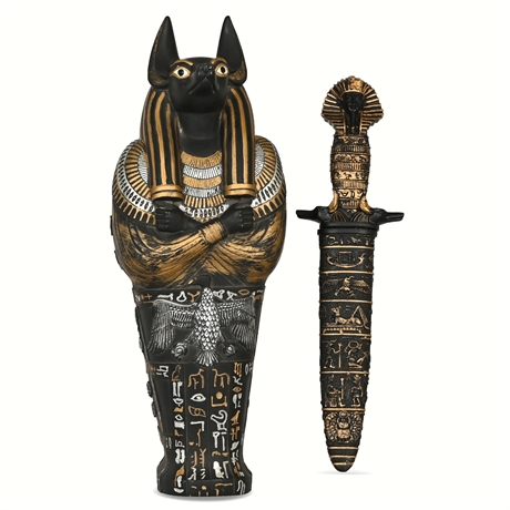 Egyptian God Anubis Sarcophagus Dagger Knife Collectible Set