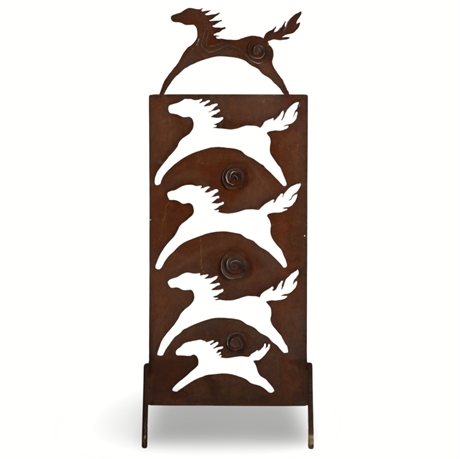 5' Rustic Horse-Themed Metal Art Panel, Freestanding or Trellis