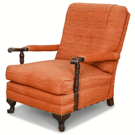 Classic Orange Fabric Armchair with Elegant Wood Details