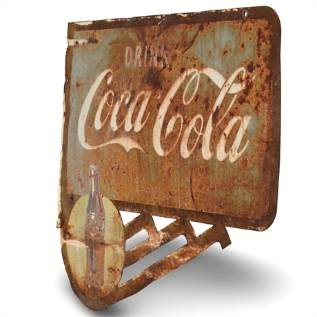 1948 Coca-Cola Yellow Dot Metal Flange Advertising Sign