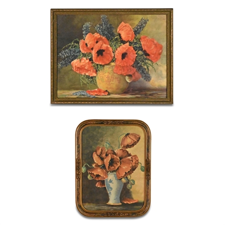 Pair Early 20th Century Framed Poppy Lithos