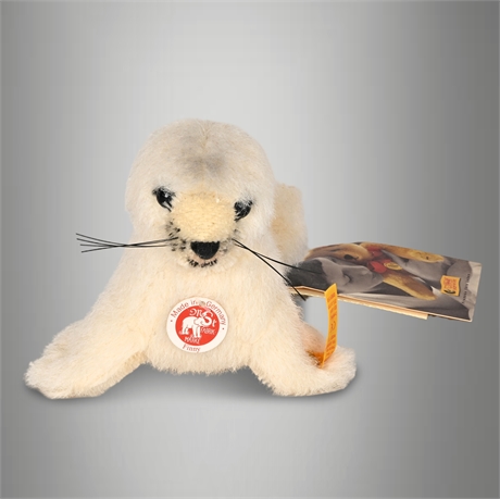 Steiff Finny Heuler Seal – 15 cm Mohair Classic – 090110 – With Button, Tags