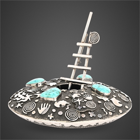 Alex Sanchez Navajo Sterling & Turquoise Spirit Pot Sculpture Set