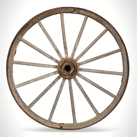 53" Antique 14-Spoke Wooden Wagon Wheel with Iron Tire Rim – Diameter, Rustic