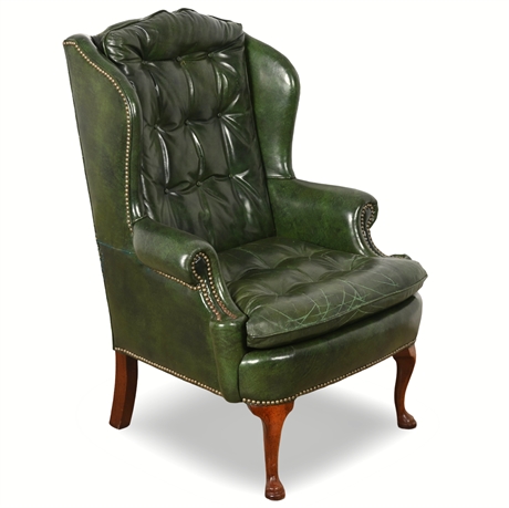 Classic Leather Inc. Green Leather Wingback Chair