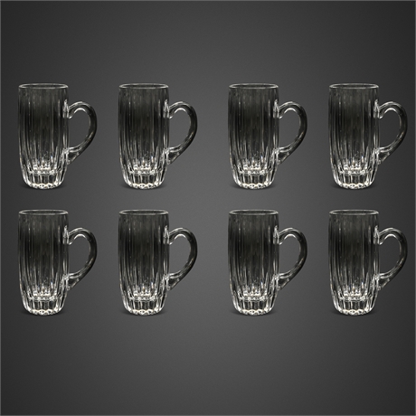 Set of 8 Park Lane Fluted Glass Beer Steins 7” Tall Barware