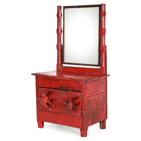 Vintage Mexican Folk Art Vanity Swallow Mirror