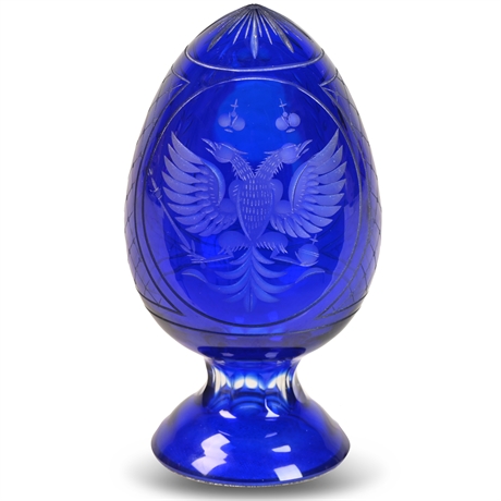 Vintage Ajka Cobalt Blue Cut to Clear Cobalt Blue Bird Egg Shaped Bohemian