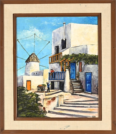 Ilse Lanphere Mykonos Chora Streetscape Oil on Panel — Las Cruces, NM Artist
