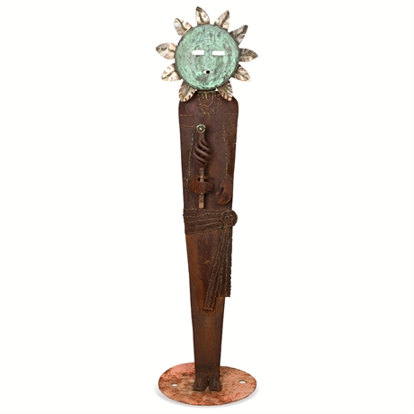 4' Sunface Kachina Sculpture — Steel, Copper & Brass, Southwest Modern
