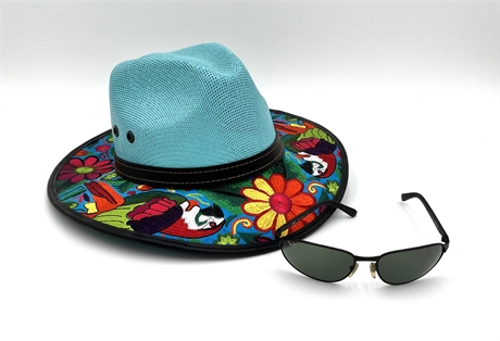 CREWEL EMBROIDERED SUMMER HAT & RayBan's
