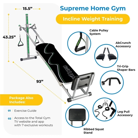 Total Gym Supreme Home Gym System with Ab Crunch