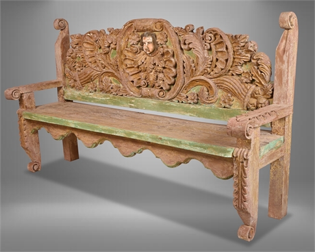 Rustic Carved Venetian Style Putti Bench