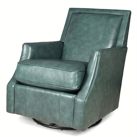 Mayo Full-Grain Leather Swivel Rocker Recliner — Teal, Made in USA