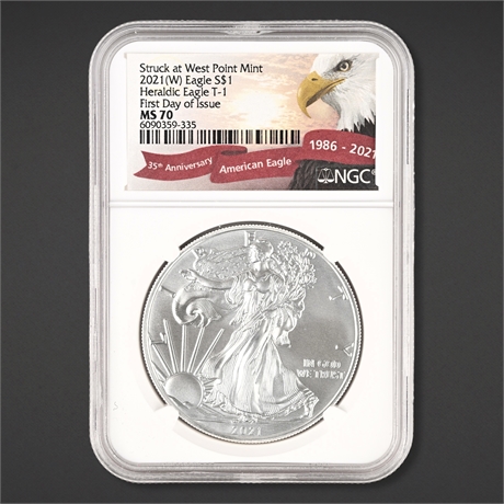 2021‑W Silver Eagle MS 70 FDI – Heraldic Eagle Type 1, 35th Anniversary, NGC Cer
