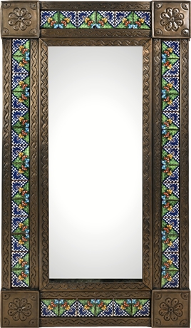 3' Talavera Tile Tin Trim Mirror Mexican Mosaic