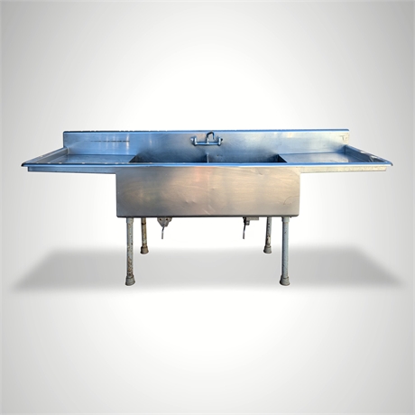 Commercial Stainless Steel Double Basin Sink – 96″ w/ Drainboards
