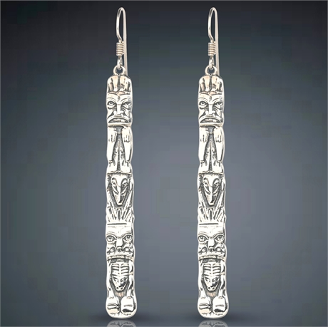 Sterling Silver Totem-Inspired Earrings by Steve Stamas