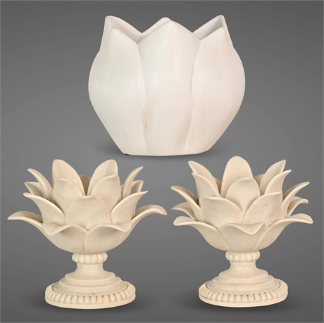 Pair Floral Candle Holders & Vase
