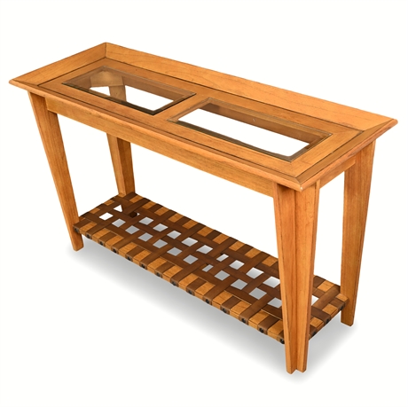Craftsman-Inspired Console Table w/ Beveled Glass & Leather Shelf