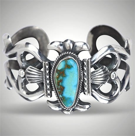 Harry Morgan Navajo Sterling Silver Cuff with Nevada Blue Turquoise