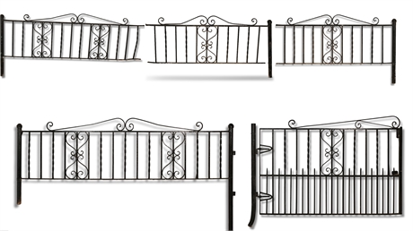 22' Old Wrought Iron Fence/Gate Panels