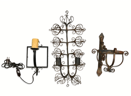 Vintage Wrought Iron Wall Accents– Plant Stand, Candlestick & Light Fixture