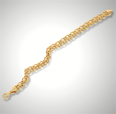 14K Yellow Gold Double Curb Link Bracelet by Milor, Italy – 6.5 Inches