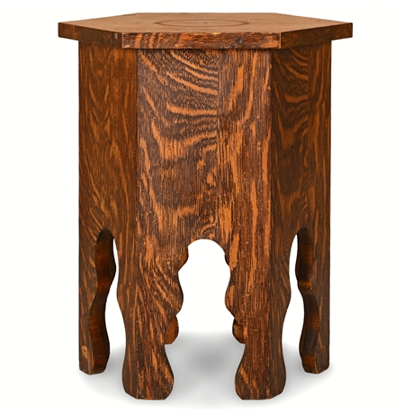 Arts & Crafts Mission Oak Hexagonal Taboret Table — 18"