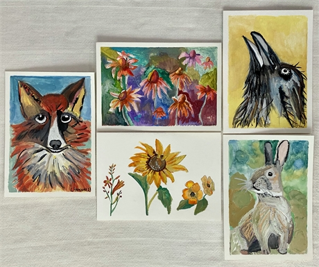 Hand-Painted Greeting Cards, Set/5, Watercolor on Cardstock by Lorraine Hannah
