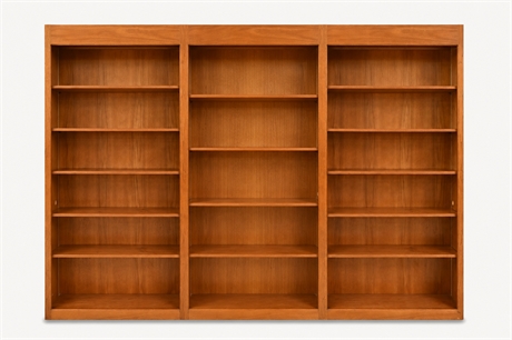 Set of Three Cherry Shaker-Style Tall Open Bookcases, Adjustable Shelving