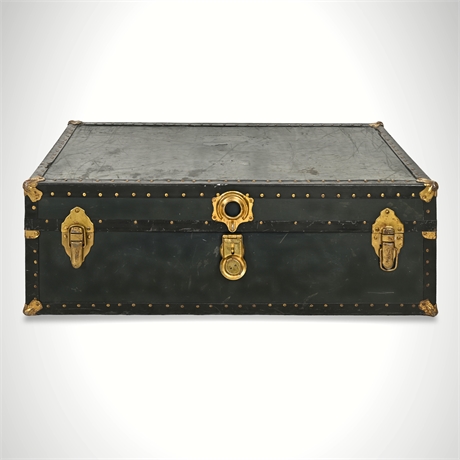 Mid-Century Dujardin Flat-Top Steamer Trunk — Brass Trim, 1930s–50s