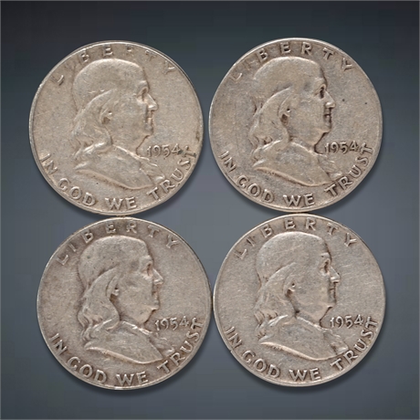 (4) 1954 Franklin Silver Half Dollars