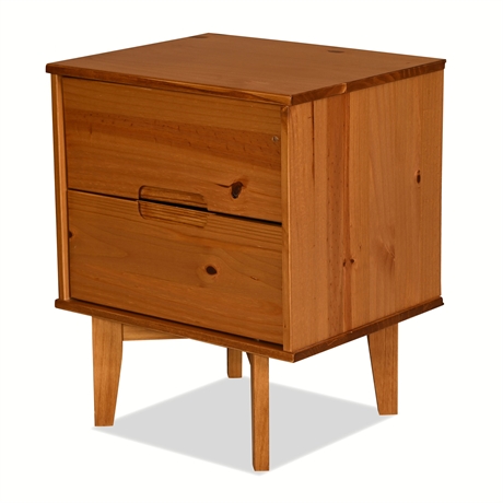 Walker Edison Mid-Century Modern Pine 2-Drawer Nightstand, Caramel Finish