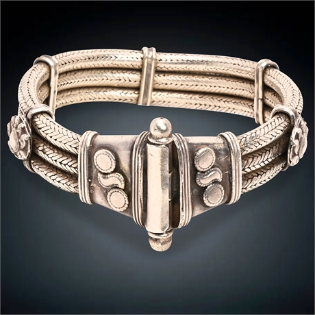 Rajasthani 3-Strand Silver Snake Chain Bracelet 'Tribal' Bracelet