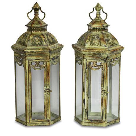 Pair Ornate Candle Lantern