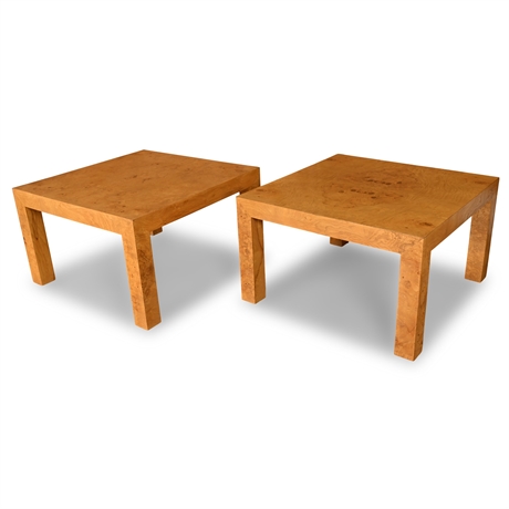 Pair of Burlwood Parsons Coffee Tables – In the Style of Milo Baughman, 1970s