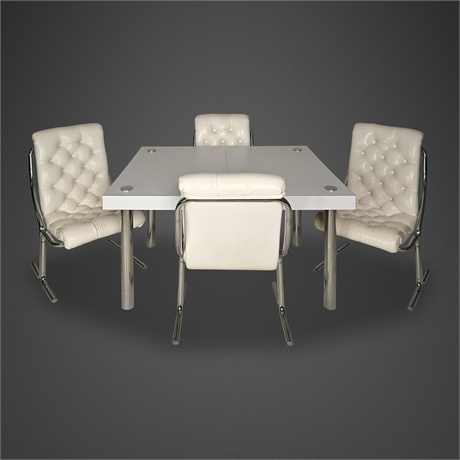 Daystrom 1975 Chrome & Tufted Vinyl Dinette — Table, Leaf & 4 Cantilever Chairs