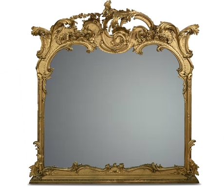 American Gilt and Gesso Rococo Revival Figural Overmantel Mirror