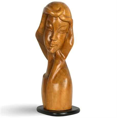 Mid Century Carved Bust of Woman