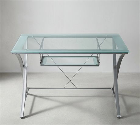 48" Modern Glass Top Computer Desk w/ Keyboard Tray
