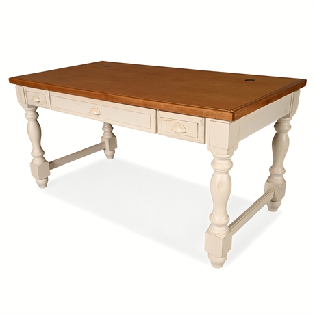 Two-Tone Farmhouse Writing Desk w/ Keyboard Tray & Turned Legs
