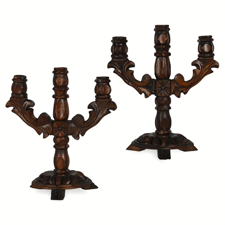 Vintage Wood Candelabras