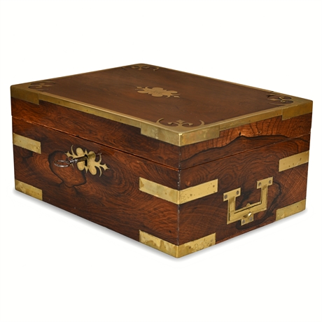 Brass-Inlaid Rosewood Writing Box with Monogrammed Lid