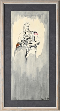 Jason C. Litts Watercolor – Michelangelo’s Moses with Pop Art Accent