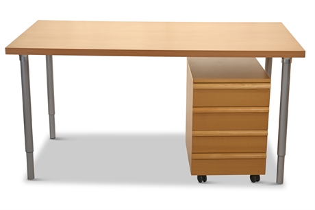Adjustable Height Work Desk with Rolling Cabinet