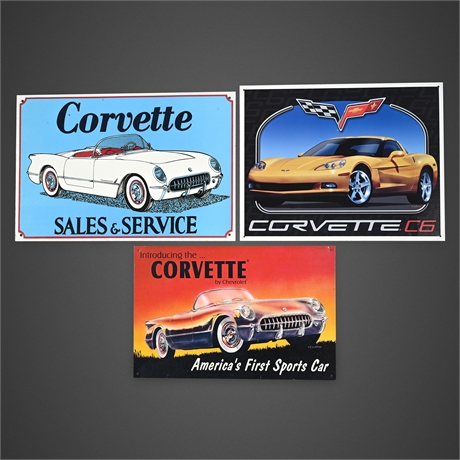 Set of 3 Chevrolet Corvette Metal Wall Signs — C1 & C6 Decorative Lot